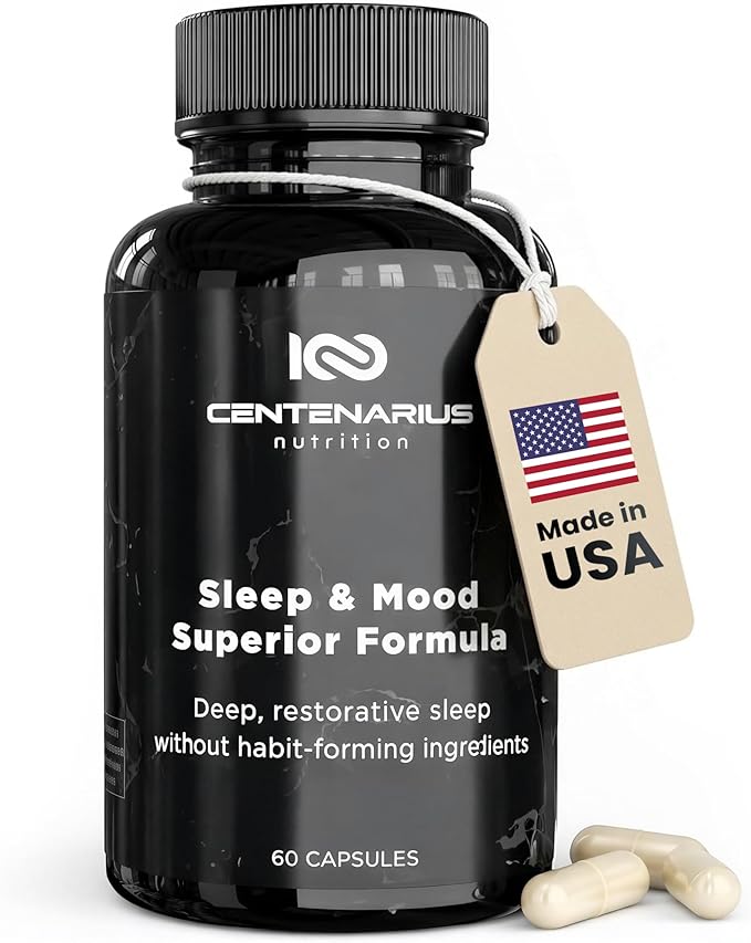 Centenarius Nutrition Sleep and Mood Formula with L-Theanine 5-HTP PharmaGABA + More for Sleep + Enhanced Mood &amp Stress Levels (60 Count)