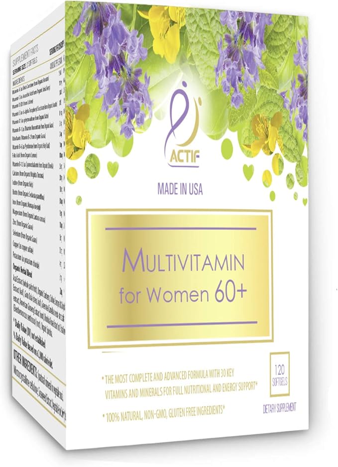 ACTIF Multivitamin for Women Age 60+ with 30 Organic Vitamins and Organic Herbs Non-GMO Made in USA 2-Month Supply