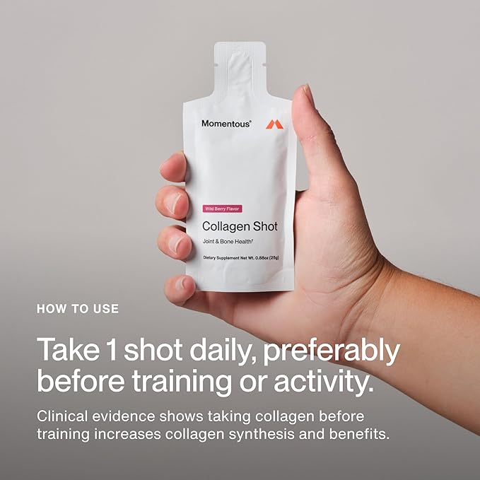 Momentous Collagen Shot Supplement - Hydrolyzed Bovine Collagen &amp Vitamin C Helps Support Joint Bone &amp Connective Tissue Health - NSF Certified for Sport - Wild Berry - 25g per Serving - 15