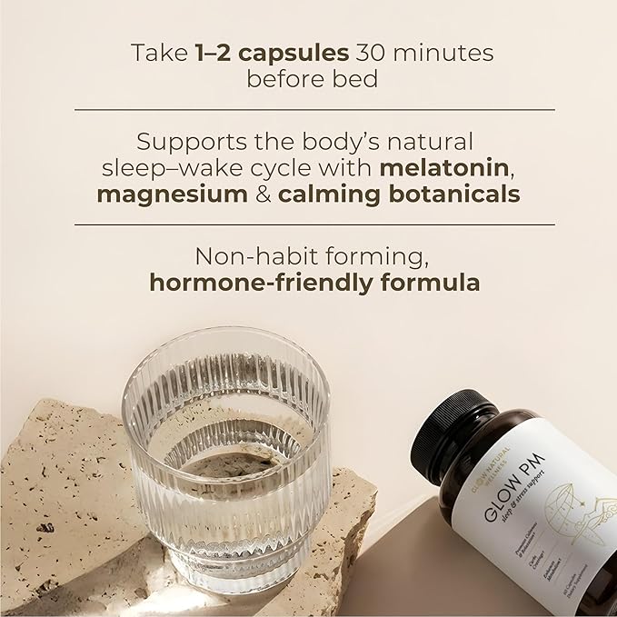 Glow Natural Wellness Glow PM - Nutritional &amp Herbal Sleep Supplement for Adults Night Formula with Melatonin 10mg Magnesium L-Theanine &amp Herbal Extracts 17-Ingredient Blend 120 Capsules