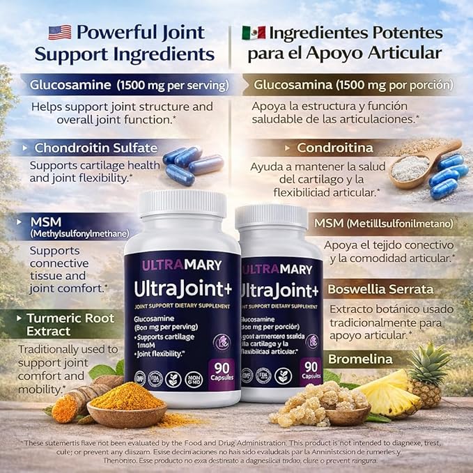 Glucosamine Chondroitin MSMJoint Support Supplement–1500 mg per ServingW/Turmeric(Curcuma)Boswellia BromelainSupports Joint ComfortMobility &amp Flexibility–Articulaciones–90 Caps(2 Pack)Bexperts