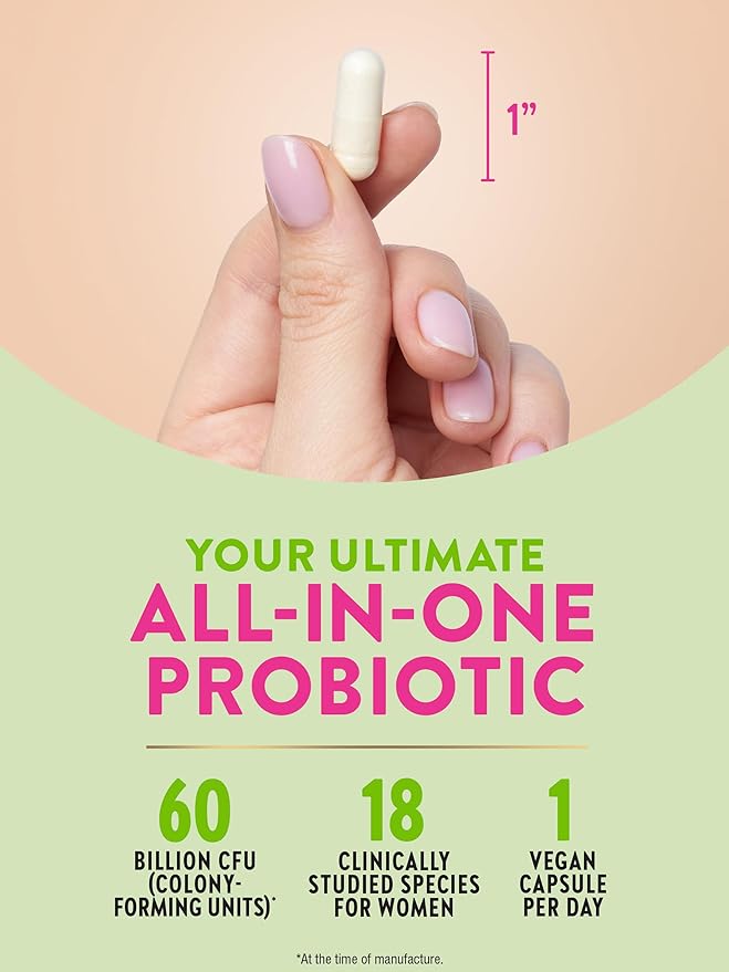 Raw Flora Women's Probiotics | Dr. Formulated 60 Billion CFU + Prebiotics | Digestive Vaginal &amp Urinary Support | 33 Vegan Capsules with Cranberry &amp D-Mannose | Shelf Stable