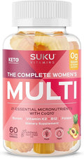 SUKU Vitamins - Complete Women's Multi - with Boron Vitamin K2 B12 A and More for Women Health - Easy to Chew - Non GMO Gluten Sugar Free - Pineapple &amp Peach Flavored Gummy Vitamins 60 Count