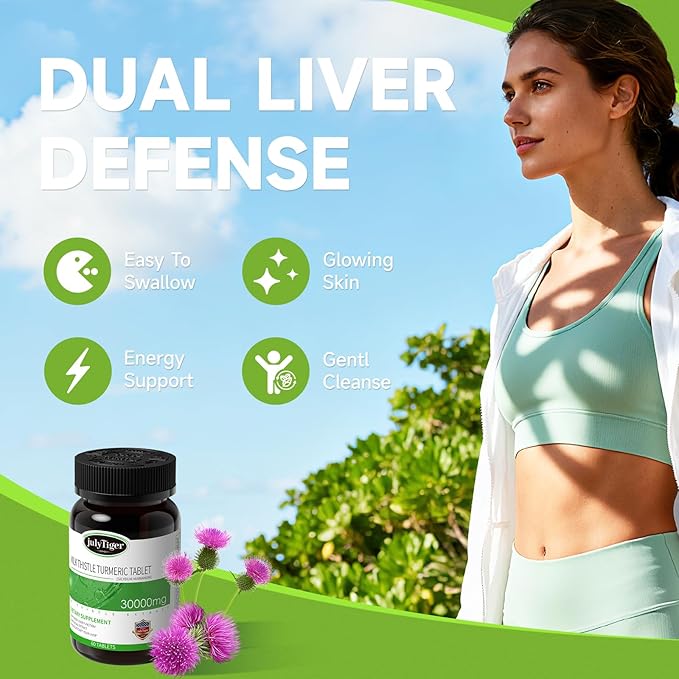 Julytiger Milk Thistle Liver Detox 500mg Extract with Rhizoma Curcumae Longae Artichoke Extract and InositolLiver Cleanse Detox &amp Repair – 60 Tablets