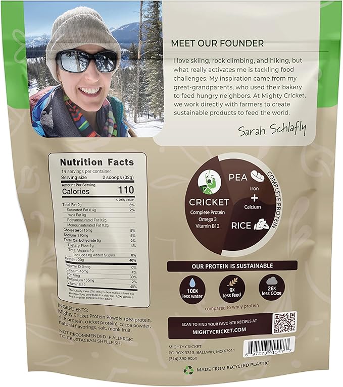 Mighty Cricket Protein Powder. 20g Clean Prebiotic Cricket Protein. No Sugar Low Carbs Gluten &amp Dairy Free. Keto &amp Paleo 100% Natural Ingredients. Chocolate 1 lb (Pack of 1)