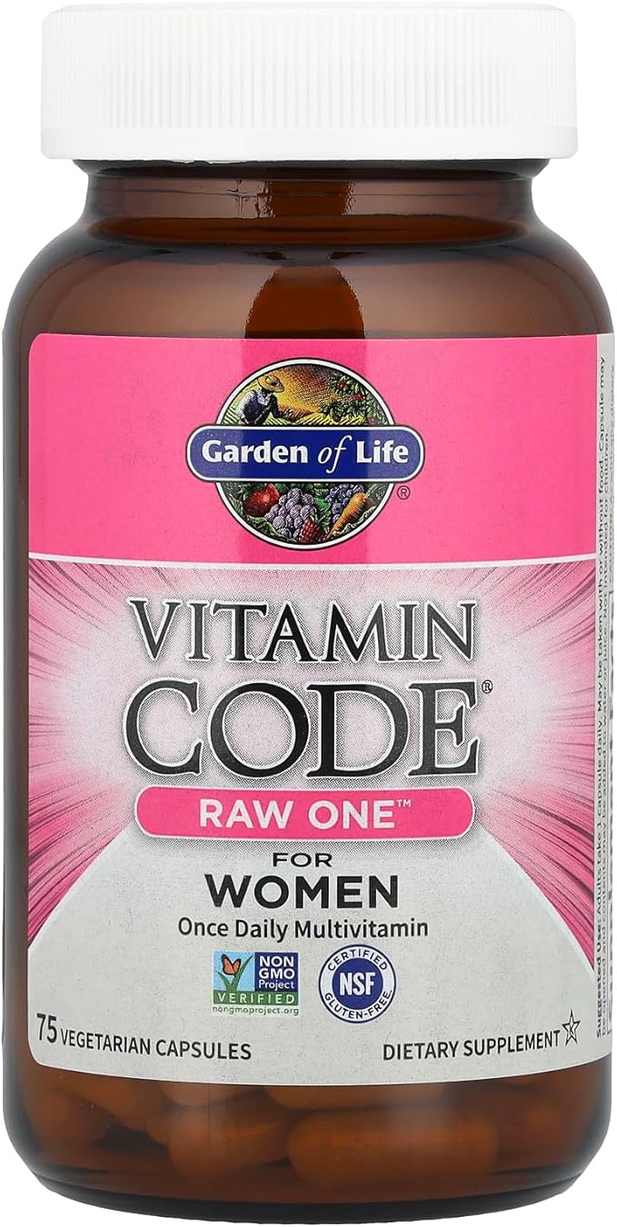 Garden of Life Vitamin Code Raw One for Women Once Daily Women's Multivitamin - 75 Capsules One a Day Vitamins Whole Food Iron Probiotics for Digestive Health Gluten Free Vegetarian