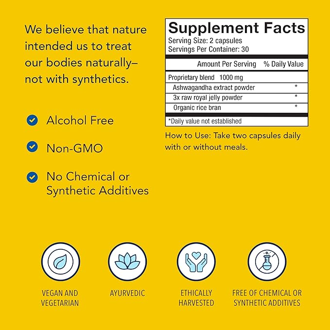 NORTH AMERICAN HERB &amp SPICE Ashwagandha - 60 Capsules - Enhanced with Premium Royal Jelly - Strength &amp Energy - Non-GMO - 30 Servings
