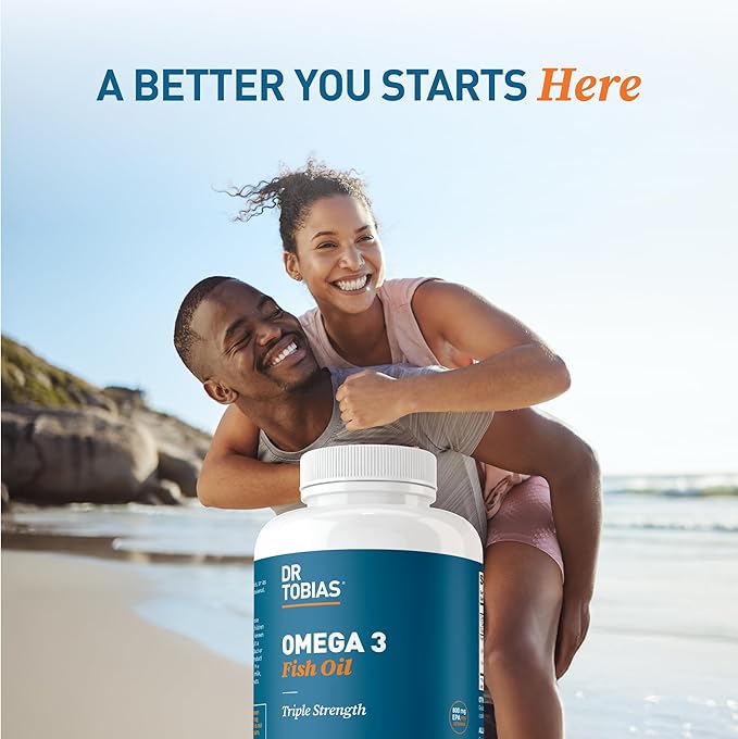 Dr. Tobias Omega 3 Fish Oil 2000mg Triple Strength with 800mg EPA 600mg DHA Per Serving | Fish Oil Omega 3 Supplements for Heart Brain &amp Immune Support - 360 Softgels (180 Servings)