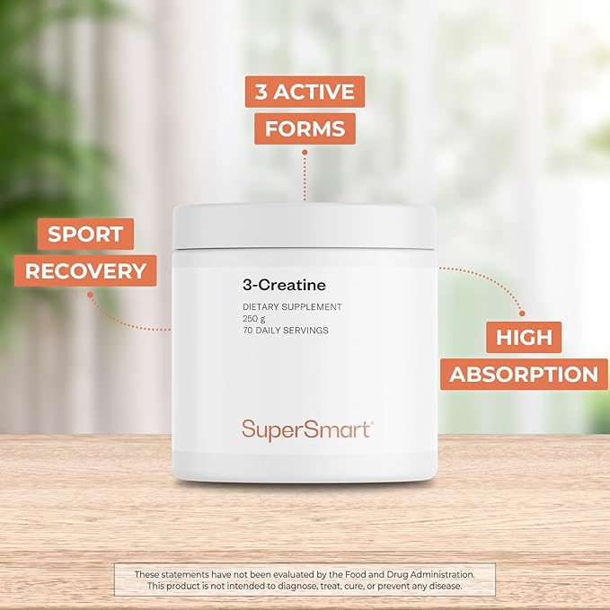 Supersmart - 3-Creatine - with Creatine Monohydrate - Physical Performance &amp Muscle Stimulator - Increase Faster Post-Exercise Recovery | Non-GMO &amp Gluten Free - 250 g