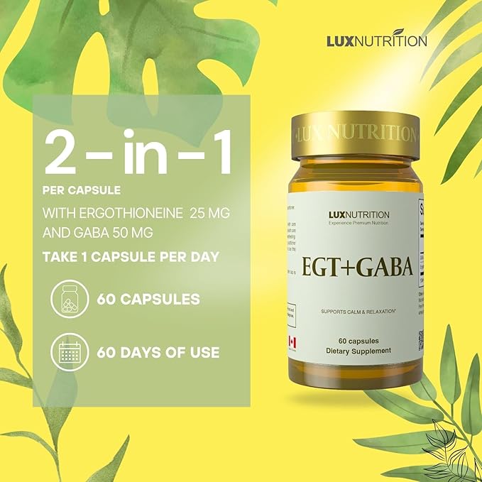 EGT + GABA Supplement | Antioxidant Support &amp Relaxation Aid | Supports Calm Mental Clarity &amp Balanced Mood | 60 Capsules