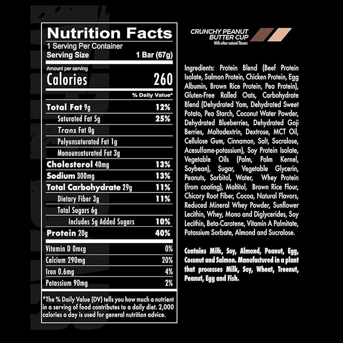 REDCON1 MRE Protein Bar Crunchy Peanut Butter Cup - Contains MCT Oil + 20g of Whole Food Protein - Easily Digestible Macro Balanced Low Sugar Meal Replacement Bar (12 Bars)