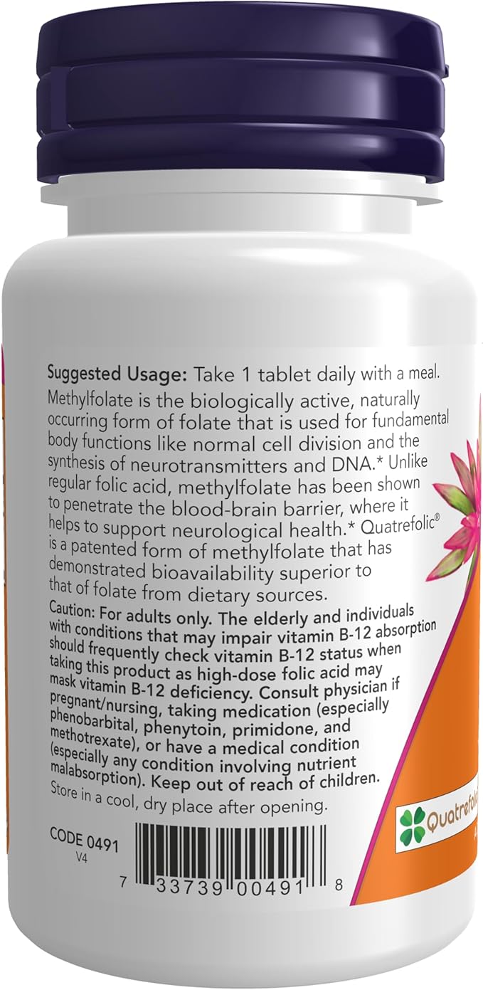 NOW Supplements Methyl Folate 1000 mcg Metabolically Active Folate* Co-Enzyme B Vitamin 90 Tablets &amp Supplements (L-Lysine Hydrochloride) 1000 mg Double Strength Amino Acid 100 Tablets