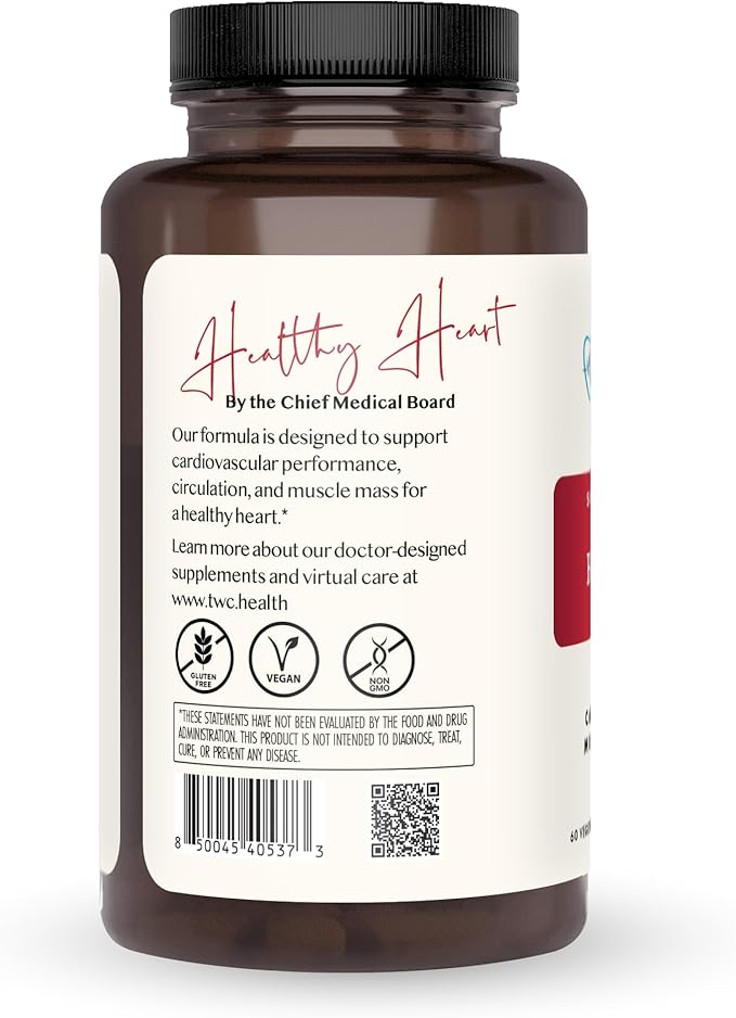 The Wellness Company Healthy Heart - Cardiovascular Strength Blood Flow Nitric Oxide Production &amp Healthy Cholesterol Levels | 60ct (1 Month Supply)