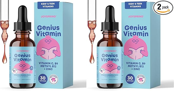 JoySpring Kids B Complex | Vitamin B Complex Liquid Drops with Elderberry Zinc &amp Vitamin C | Support for Overall Wellness (1 fl oz) 30 Servings (Pack of 2)