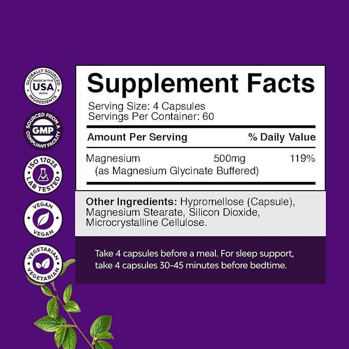 Bundle of High Absorption Magnesium Glycinate Capsules for Calming Sleep Plus Muscle Bone &amp Nerve Support and Multi Collagen Protein Powder for Women and Men - Hair Skin and Nails Vitamins