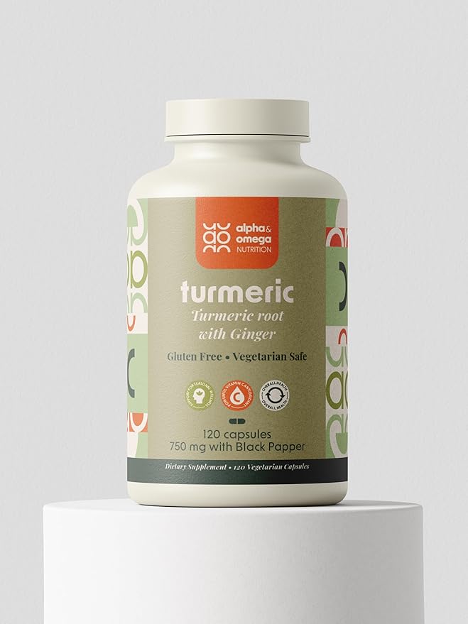 Alpha &amp Omega Nutrition Turmeric 1500mg with Ginger and Black Pepper Joint Support Supplement with Turmeric and Ginger Root Powder 120 Veggie Caps 2 Month Supply