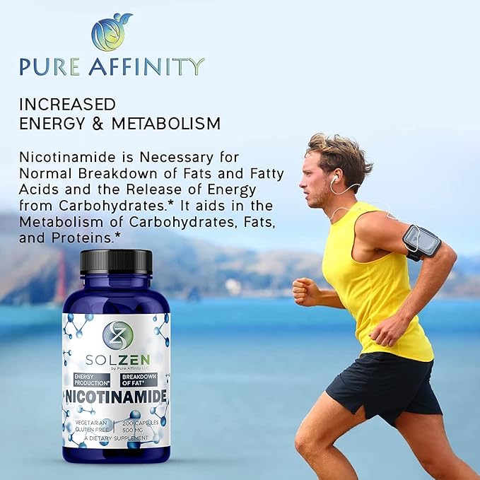 B3 Nicotinamide 500 mg Effective Flush-Free Niacin. Energy Booster Cell Regenerator That Supports Cognitive Decline Anti-Aging and Helps Breaks Down Carbs &amp Fats (100 Count)