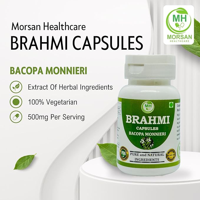 Brahmi Capsules | Bacopa Monnieri Extract | 500mg Each | Non-GMO Vegan Gluten-Free | Natural Herbal Supplement | 120 Vegetarian Capsules | Pack of 2 Bottle