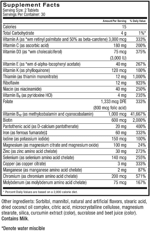 Celebrate Vitamins Multi-Complete Chewables 60mg Iron – Daily Bariatric Multivitamin for Sleeve Gastrectomy &amp Gastric Bypass Surgery Patients – Essential Vitamins &amp Minerals - Tropical (60 Ta