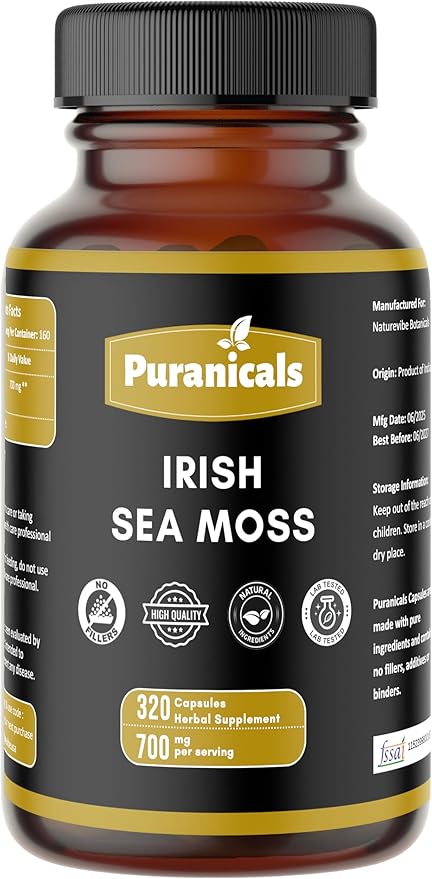 Ashwagandha 320 Capsules &amp Irish Moss 320 Capsules Combo – Herbal Dietary Supplement | Easy Daily Use | Non-GMO Ingredients No Artificial Colors | Capsules Combo Pack