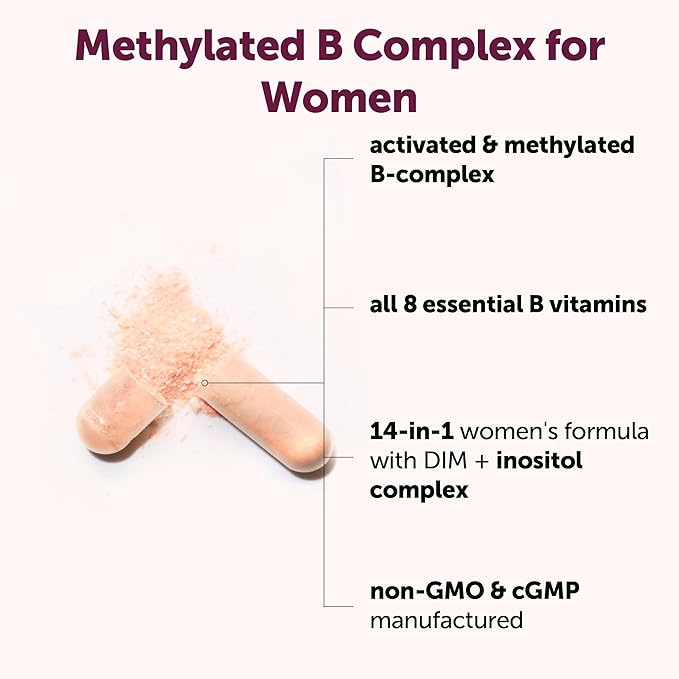Micro Ingredients Methylated B Complex for Women 240 Vegetarian Capsules | Activated B Vitamins with Methylfolate Methyl B12 DIM &amp Inositol Complex | 14-in-1 Bioactive B Vitamin Formula