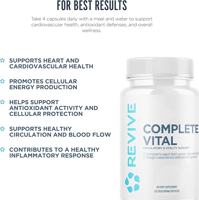 Revive MD Supplements &amp Support Complete Vital (120 Vegetarian Capsules) - NAC &amp CoQ10 Supplement Supports Health &amp Antioxidant Activity (30 Servings)