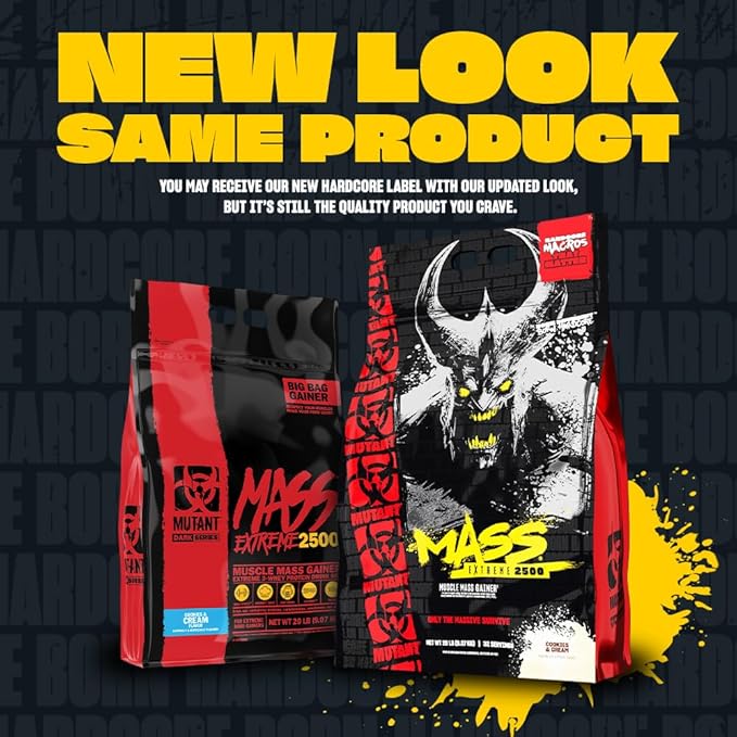Mutant Mass Extreme 2500 - High Calorie Mass Gainer Whey Protein Powder with Creatine &amp Amino Acids - Muscle Building &amp Weight Gain Supplement for Hard Gainers - Vanilla Ice Cream 12 lbs