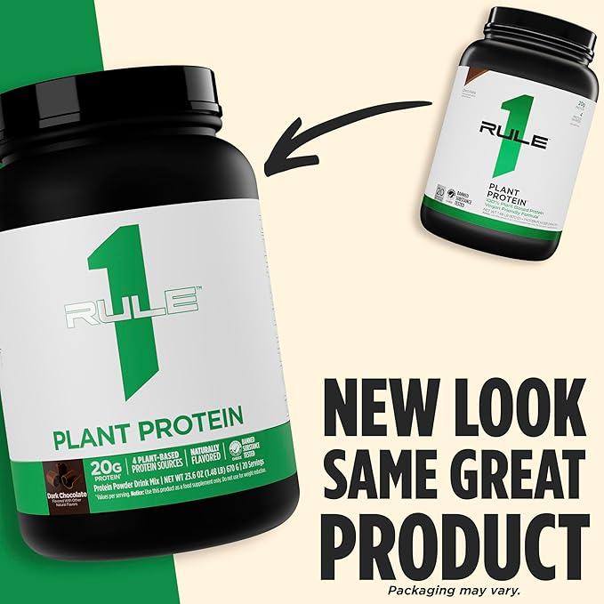 Rule 1 Plant Protein - Vegan Gluten-Free Dairy Free &amp Soy Free Protein Powder with 20g Protein per Serving (20 Servings Dark Chocolate)