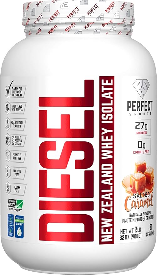 PERFECT Sports Diesel 100% New Zealand Whey Isolate Grass-Fed &amp Pasture Raised 2LB Salted Caramel
