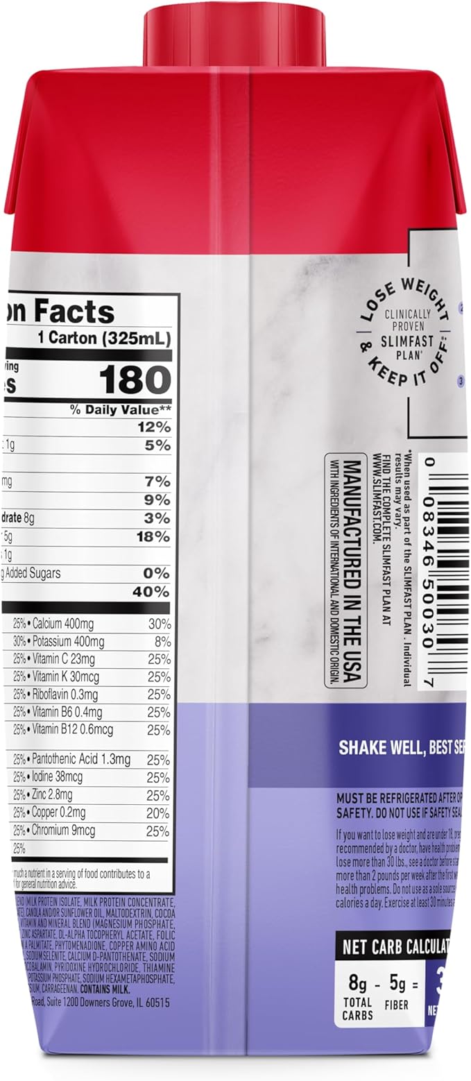 SlimFast Protein Shake Chocolate- 20g Protein Meal Replacement Shake Ready to Drink High Protein with Low Carb and Low Sugar 24 Vitamins and Minerals 12 Count (Pack of 1) (Packaging May Vary)