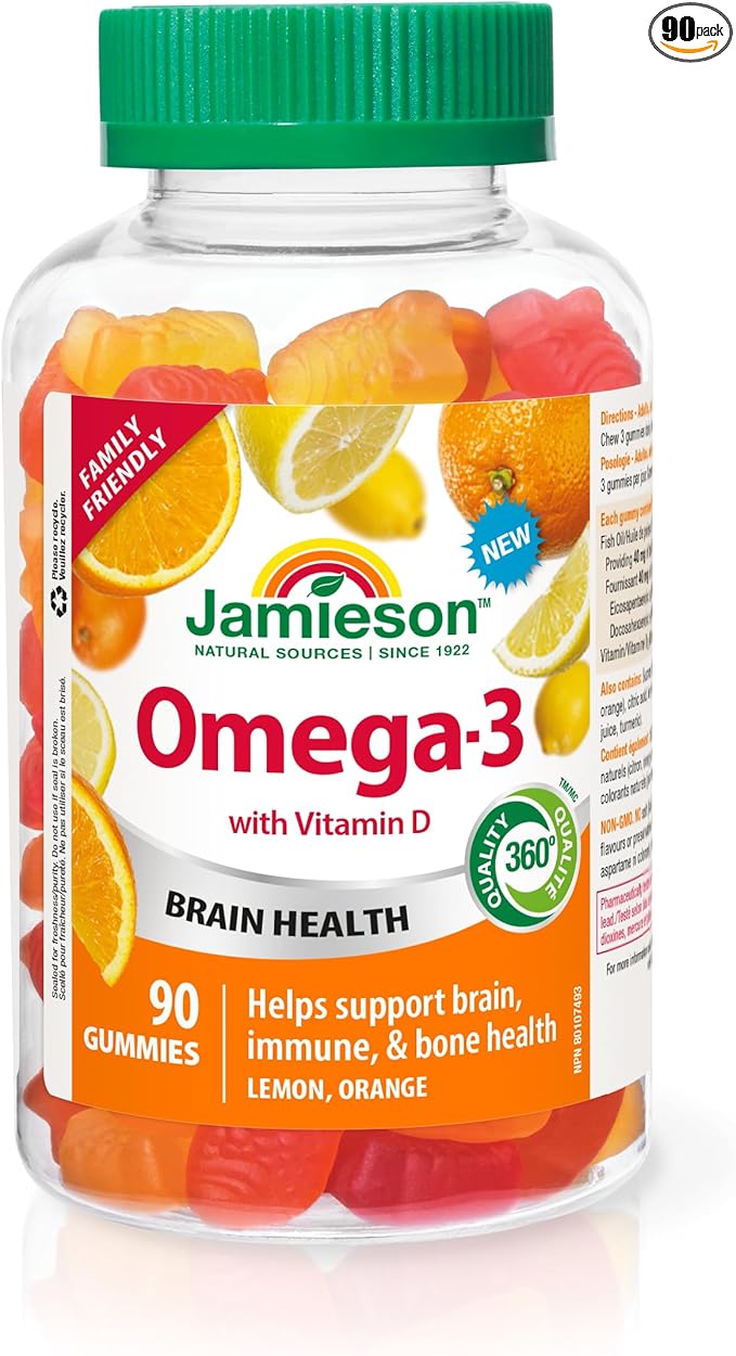 Jamieson Omega-3 Gummies Family Friendly Assorted Fruit Flavours 90 Count