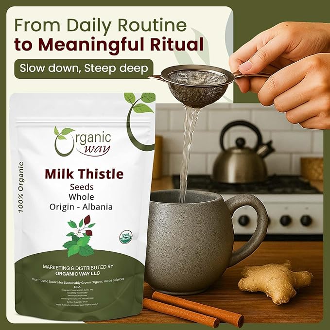 Organic Way Whole Milk Thistle Seeds (Silybum marianum) - Herbal Tea | European Wild-Harvest Organic &amp Kosher Certified Vegan Non GMO &amp Gluten Free USDA Certified Origin - Albania (16 Oz)