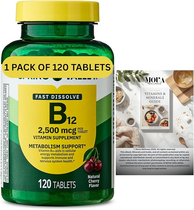 Vitamin B12 Quick-Dissolve Tablets Dietary Supplement 2500 Mcg Cherry for Women and Men 120 Count (Pack of 1) + Vitamin and Mineral e-Book