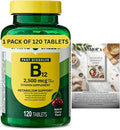 Vitamin B12 Quick-Dissolve Tablets Dietary Supplement 2500 Mcg Cherry for Women and Men 120 Count (Pack of 1) + Vitamin and Mineral e-Book