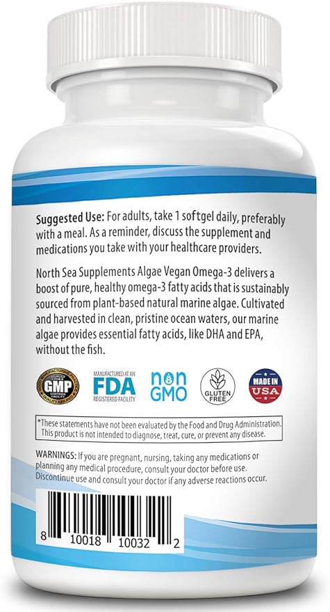 Vegan Algae Omega-3 60 Softgels - Plant Based Alternative to Fish Oil - Supports Heart Brain Joint Health - Sustainably Sourced Omega-3 from Algae - DHA &amp EPA Fatty Acids