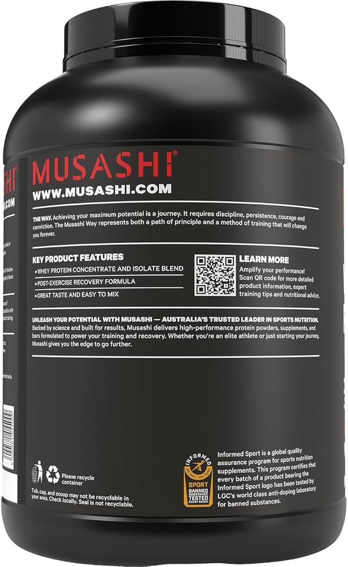 MUSASHI Whey Protein Chocolate Powder 2kg Tub 4.4 Pounds