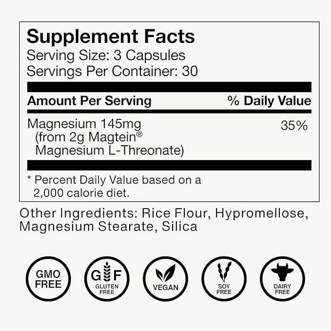 Momentous Magtein Magnesium L-Threonate - Brain &amp Rest Support Supplement - Boosts Cognitive Function &amp Sleep Quality - NSF Certified for Sport -145 mg - 30 Servings
