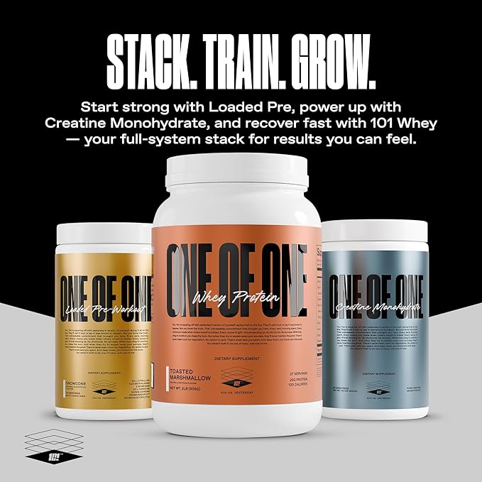 ONE OF ONE Whey Protein Powder – 25g Whey Protein Concentrate with Digestive Enzymes Gluten Free Low Carb Post-Workout Recovery – Toasted Marshmallow Flavor 2lb