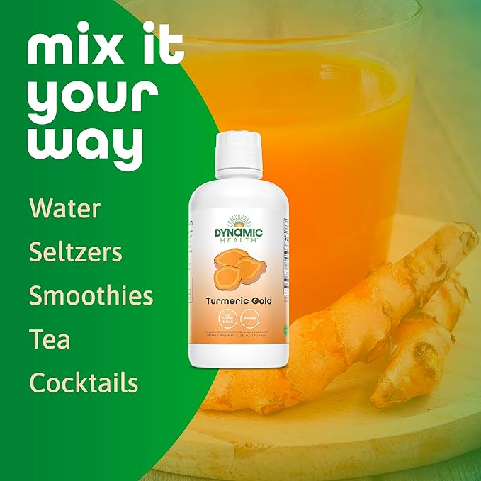 Dynamic Health Turmeric Gold 100% Juice Turmeric Supplement No Additives Joint Support Antioxidant Inflammation Vegan Gluten Free Non-GMO 32 Fl Oz