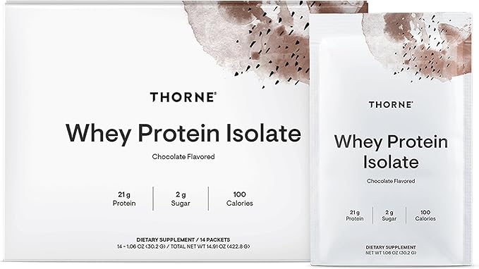 THORNE - Whey Protein Isolate - Balanced Amino Acids Profile with BCAAs - 21 Grams of Easy to Digest Whey Protein Powder - NSF Certified for Sport - Chocolate - Gluten &amp Soy-Free - 14 Packets
