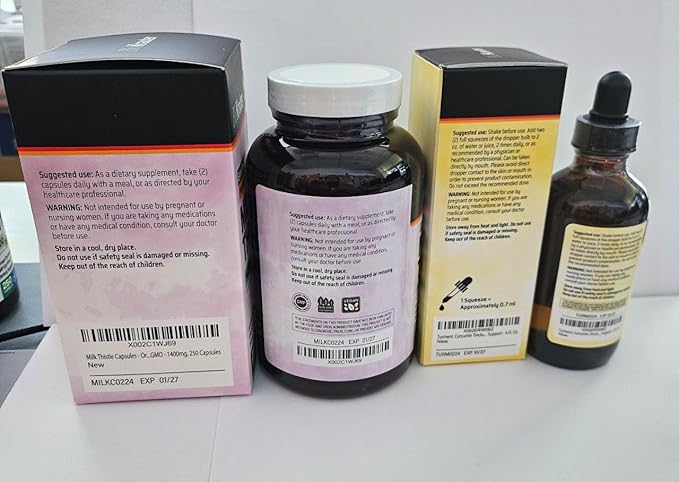 Turmeric with Black Pepper Tincture 4 Fl. Oz. &amp Milk Thistle 250 Capsules.