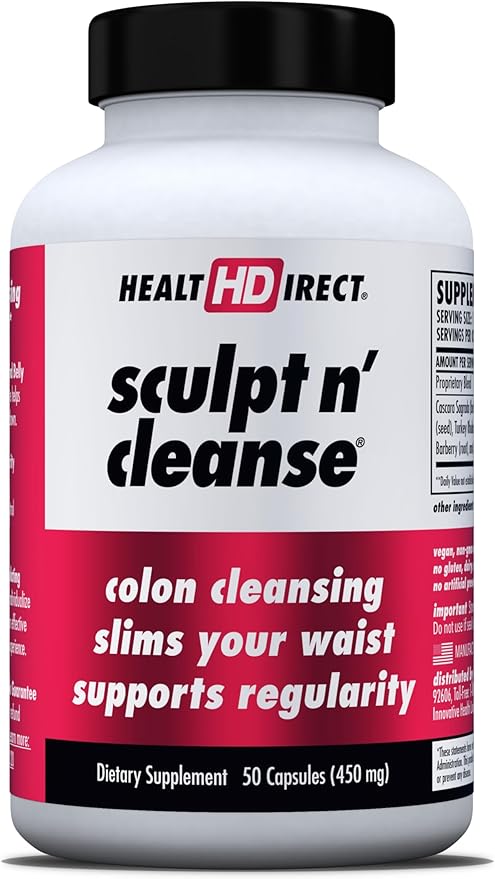 HEALTH DIRECT Sculpt n' Cleanse - Herbal Colon Cleanse for Digestive Health &amp Regularity - Natural Detox &amp Gut Flush Supplement - 50 Veggie Capsules