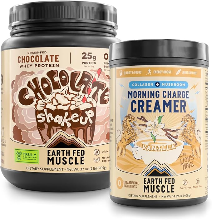 Earth Fed Muscle Grass‑Fed Whey + Lion’s Mane &amp Collagen Morning Charge Bundle