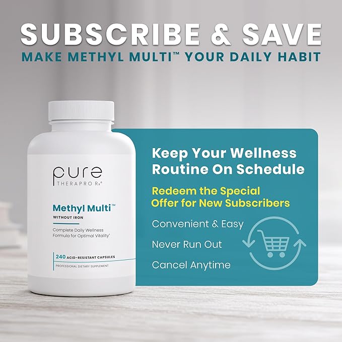 Pure Therapro Rx Methylated Multivitamin for Men and Women | Made in USA | Methyl Multi Without Iron Methyl B12 &amp Methylfolate | 240 Capsules 4-Month Supply