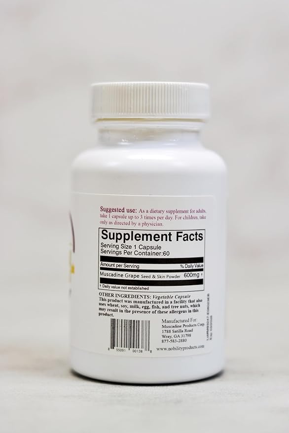 NOBILITY Naturals Muscadine Capsules – Seed &amp Skin Blend for Antioxidant &amp Metabolism Support
