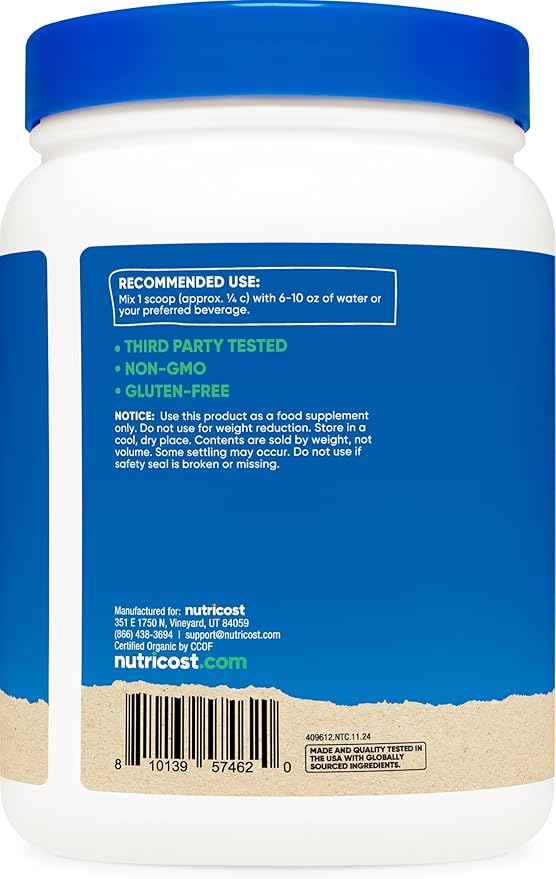Nutricost Organic Pea Protein Powder (1 LB) Chocolate - Certified USDA Organic Protein from Plants Vegetarian Friendly Gluten Free Non-GMO