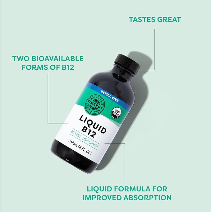 Vimergy Liquid B12 Refill – Fast-Absorbing Brain Support – Energy Support Supplement – USDA Certified Organic Vegan Non-GMO – 240 Servings (240 mL)