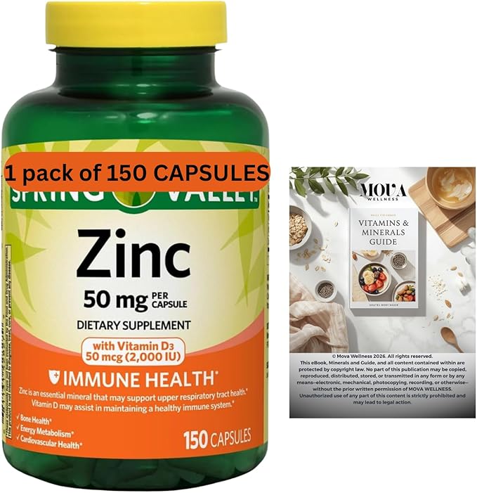Zinc 50 mg with Vitamin D 50 mcg – 150 Vegetarian Capsules Dietary Supplement (Pack of 1)