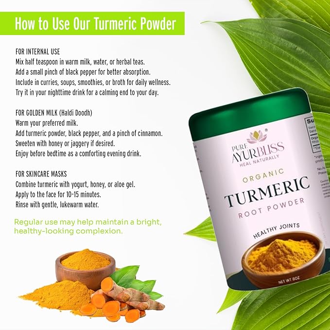 100% Organic Turmeric Powder for Daily Balance with Curcumin for Joint Health Immune Support and Gut Wellness Ayurvedic Superfood for Cooking Golden Milk DIY Masks - 8oz Tin Box