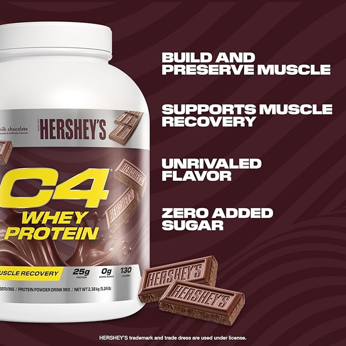 Cellucor C4 Whey Protein Powder Hershey's Chocolate - 25g Protein 0g Added Sugar 130 Calories Per Serving Supports Muscle Recovery 66 Servings Premium Whey for Post-Workout